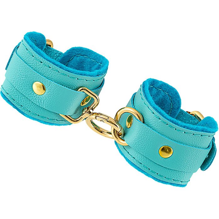Голубые двуслойные кожаные наручники-браслеты