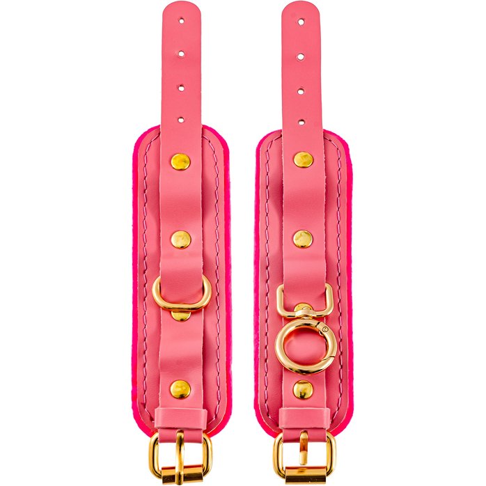 Розовые двуслойные кожаные наручники-браслеты. Фотография 3.