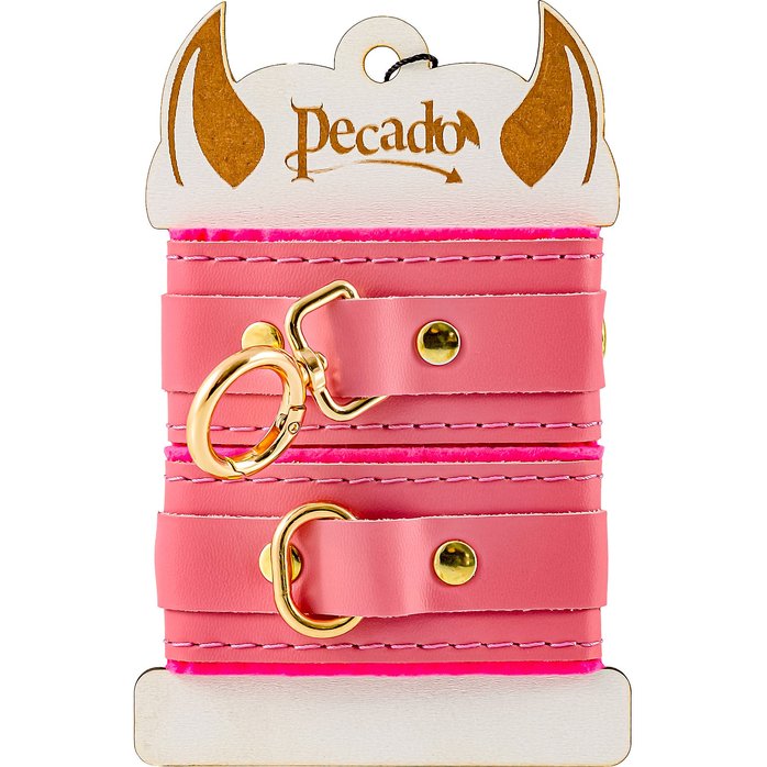 Розовые двуслойные кожаные наручники-браслеты. Фотография 4.