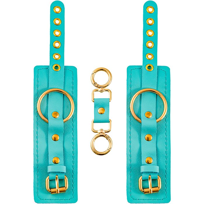 Голубые однослойные кожаные наручники. Фотография 3.