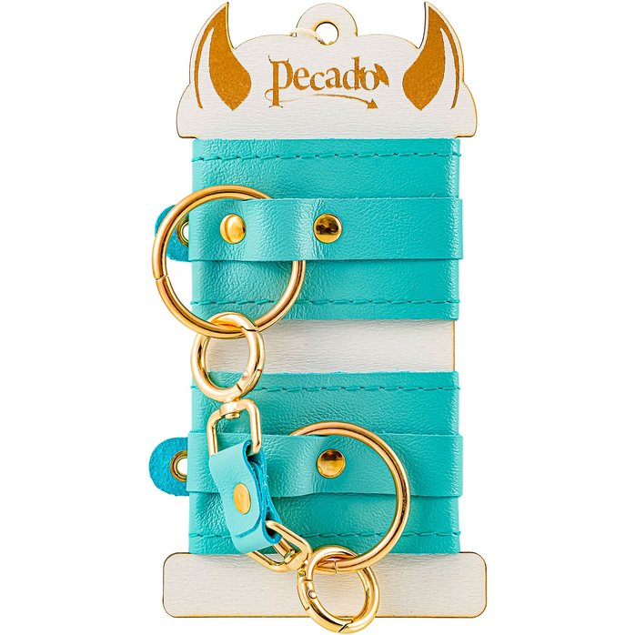 Голубые однослойные кожаные наручники. Фотография 4.