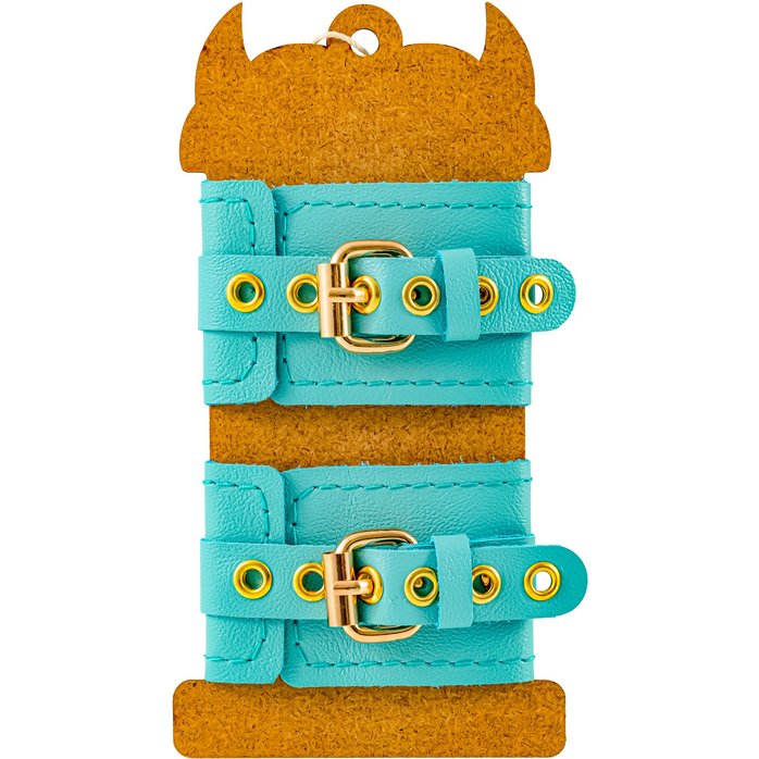 Голубые однослойные кожаные наручники. Фотография 5.