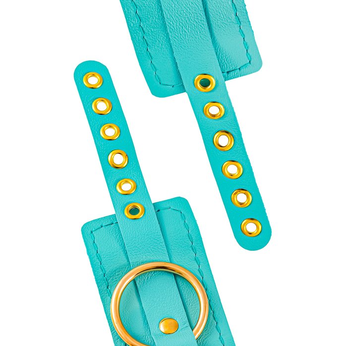 Голубые однослойные кожаные наручники. Фотография 6.