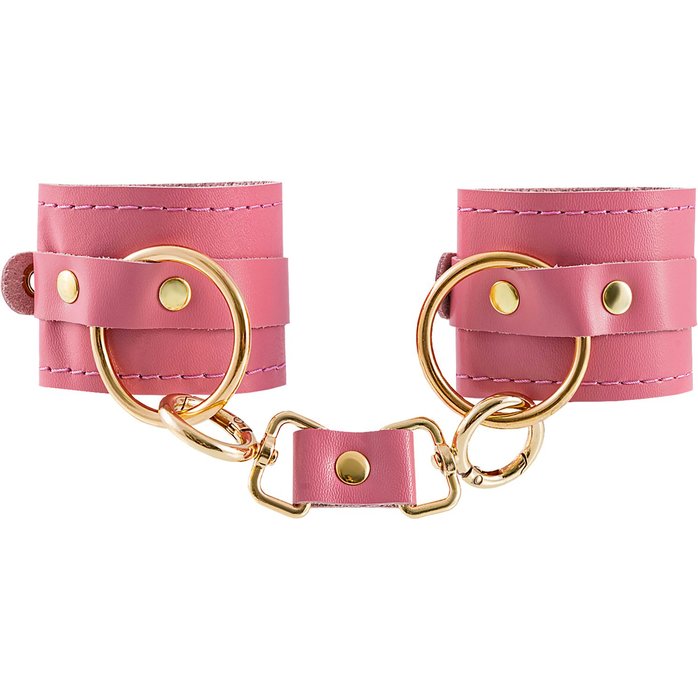 Розовые однослойные кожаные наручники. Фотография 2.