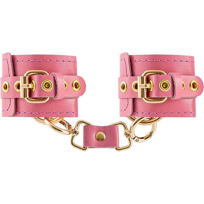 Розовые однослойные кожаные наручники. Фотография 3.