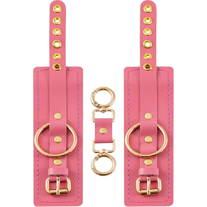 Розовые однослойные кожаные наручники. Фотография 4.