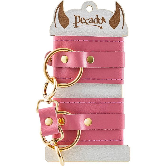 Розовые однослойные кожаные наручники. Фотография 5.