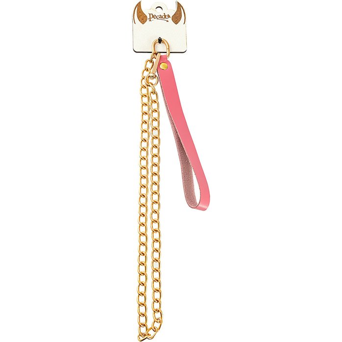 Розовый кожаный поводок с карабином для ошейника - 80 см. Фотография 2.