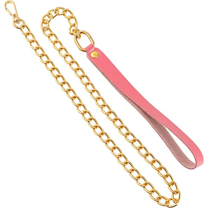 Розовый кожаный поводок с карабином для ошейника - 80 см