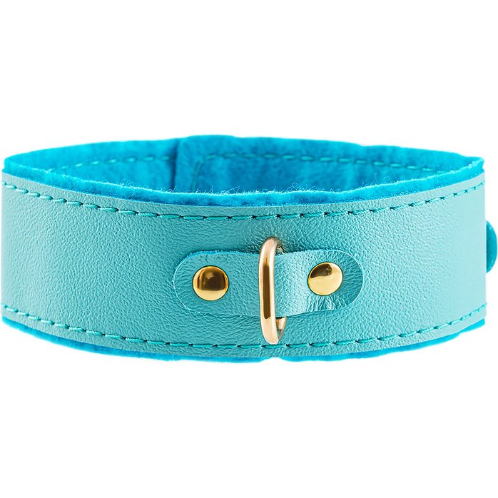 Голубой двуслойный кожаный ошейник с подкладкой из фетра. Фотография 2.