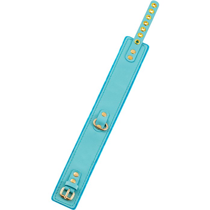 Голубой двуслойный кожаный ошейник с подкладкой из фетра. Фотография 5.