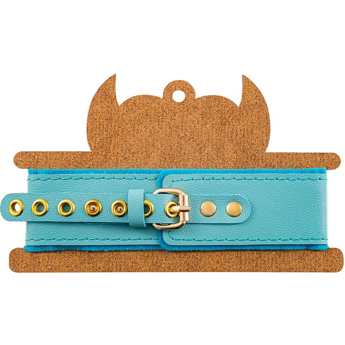 Голубой двуслойный кожаный ошейник с подкладкой из фетра. Фотография 7.