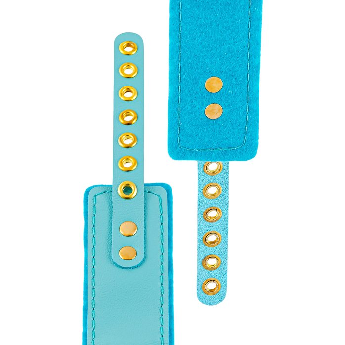 Голубой двуслойный кожаный ошейник с подкладкой из фетра. Фотография 8.