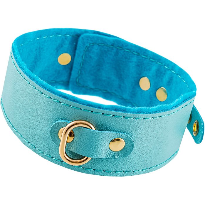 Голубой двуслойный кожаный ошейник с подкладкой из фетра