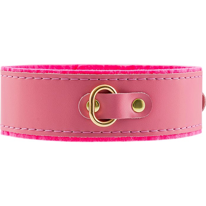 Розовый двуслойный кожаный ошейник с подкладкой из фетра. Фотография 2.