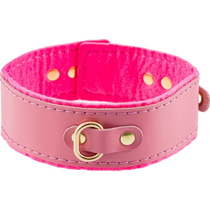 Розовый двуслойный кожаный ошейник с подкладкой из фетра. Фотография 4.