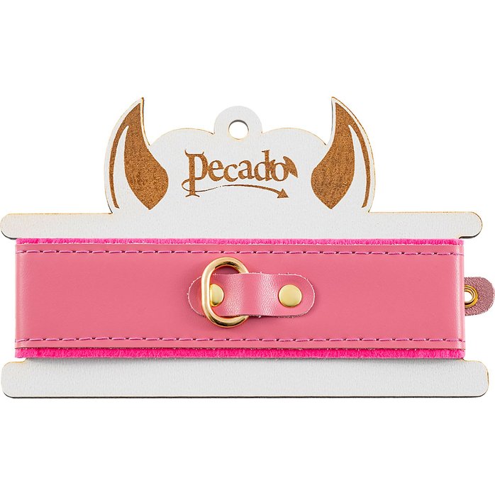 Розовый двуслойный кожаный ошейник с подкладкой из фетра. Фотография 5.