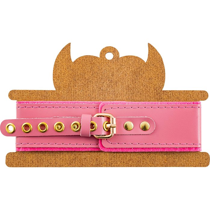 Розовый двуслойный кожаный ошейник с подкладкой из фетра. Фотография 6.