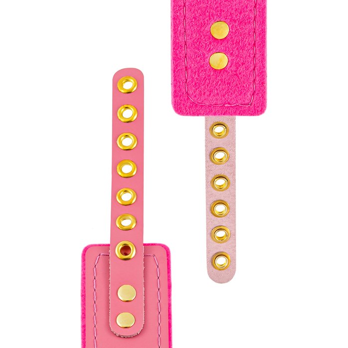 Розовый двуслойный кожаный ошейник с подкладкой из фетра. Фотография 8.