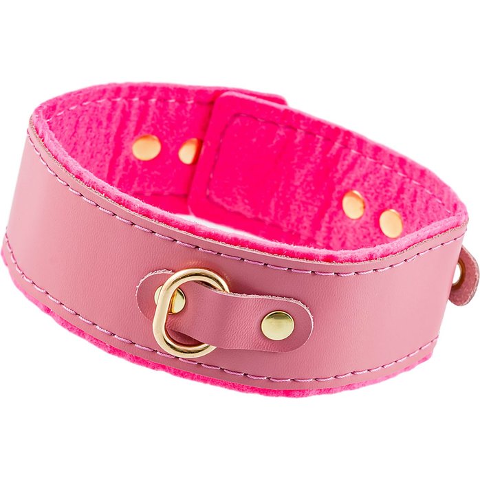 Розовый двуслойный кожаный ошейник с подкладкой из фетра