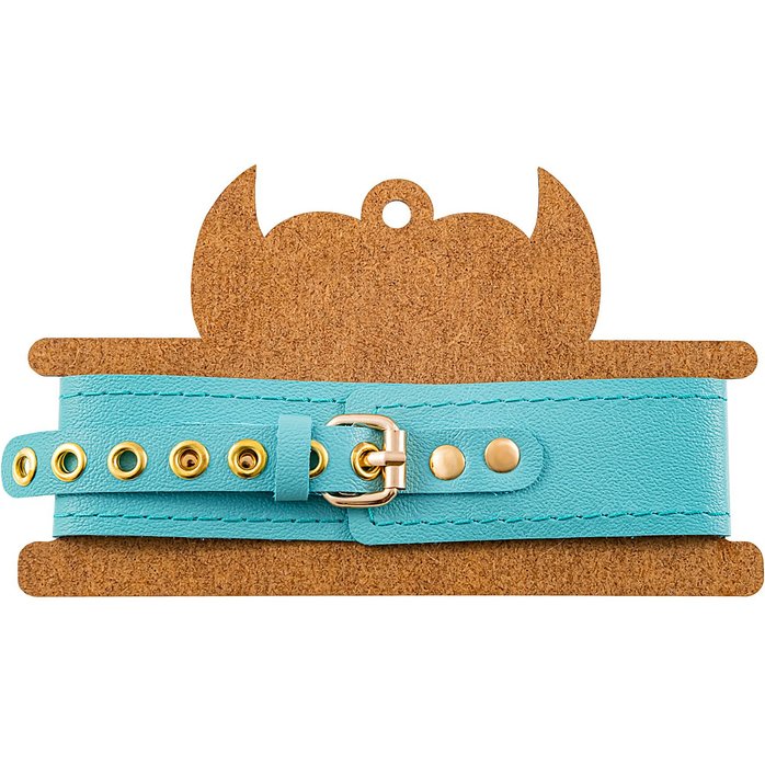 Голубой кожаный однослойный ошейник с прошивкой. Фотография 6.