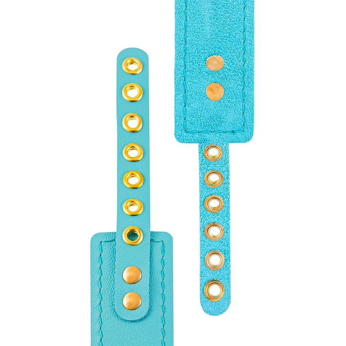 Голубой кожаный однослойный ошейник с прошивкой. Фотография 8.