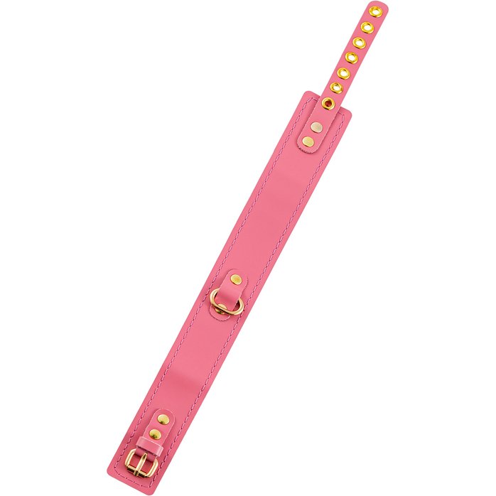 Розовый кожаный однослойный ошейник с прошивкой. Фотография 5.