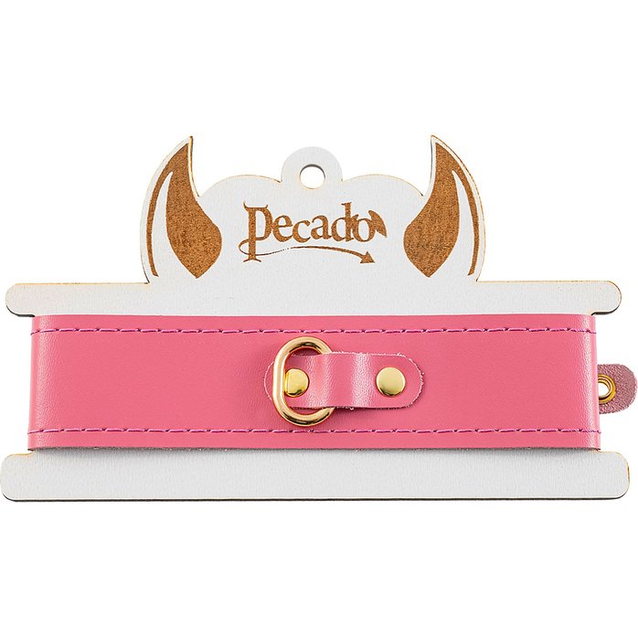 Розовый кожаный однослойный ошейник с прошивкой. Фотография 6.