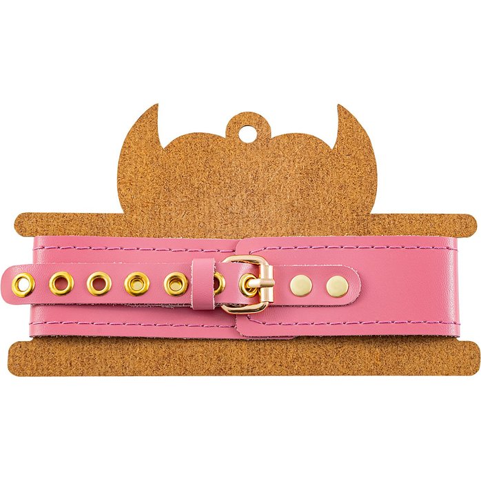 Розовый кожаный однослойный ошейник с прошивкой. Фотография 7.