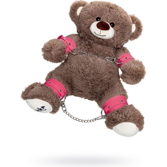 Бондажный набор: бурый мишка с розовыми оковами и наручниками