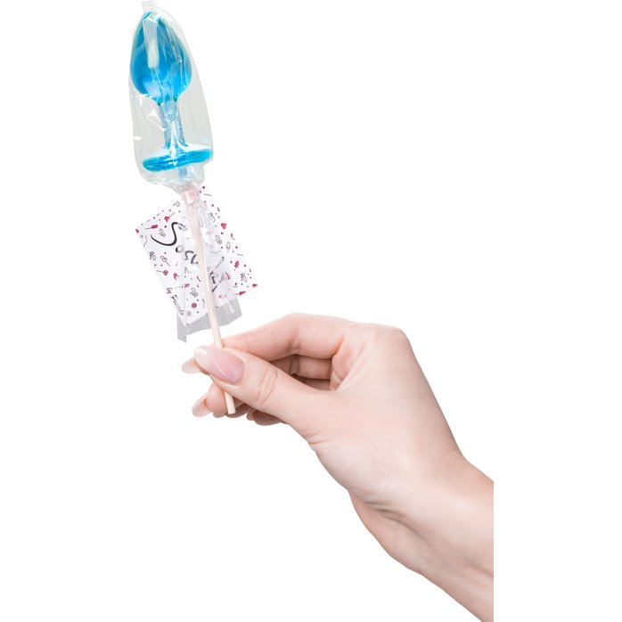 Голубой леденец в форме анальной пробки со вкусом блю кюрасао - 29 гр. Фотография 3.