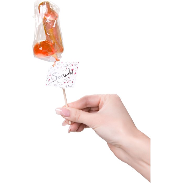 Оранжевый леденец в форме члена со вкусом амаретто - 80 гр. Фотография 2.