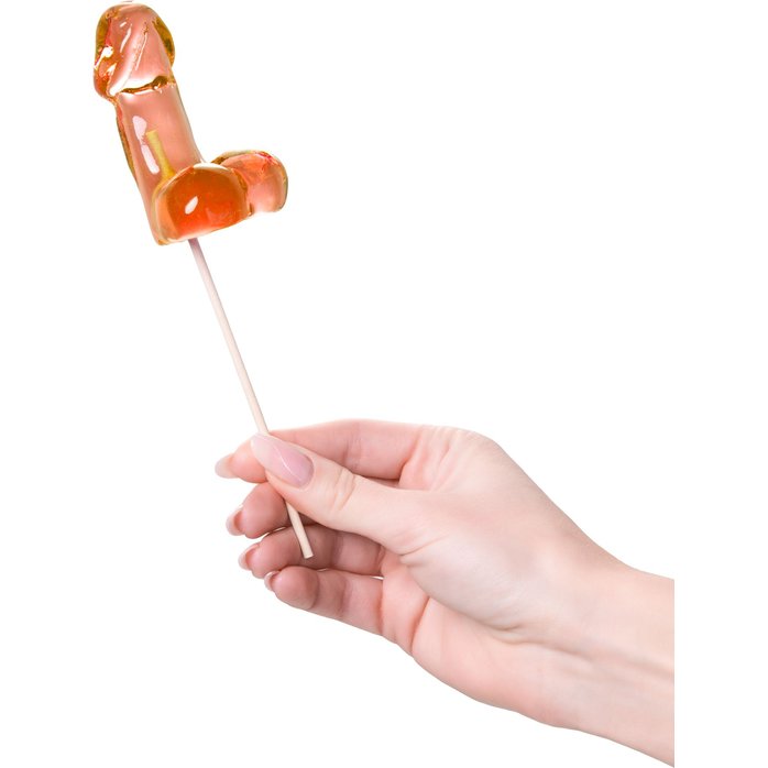 Оранжевый леденец в форме члена со вкусом амаретто - 80 гр. Фотография 3.