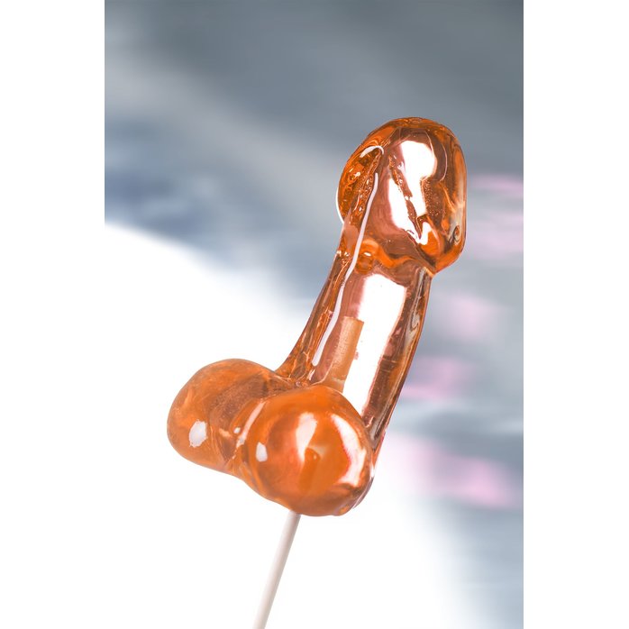 Оранжевый леденец в форме члена со вкусом амаретто - 80 гр. Фотография 4.