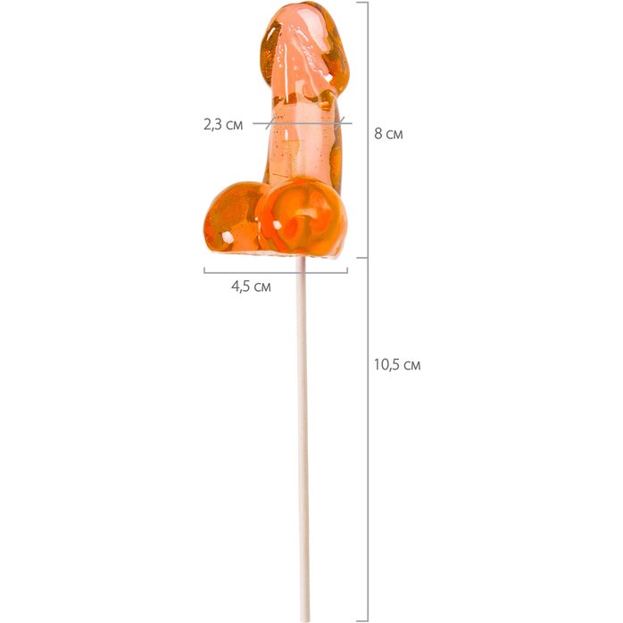 Оранжевый леденец в форме члена со вкусом амаретто - 80 гр. Фотография 5.