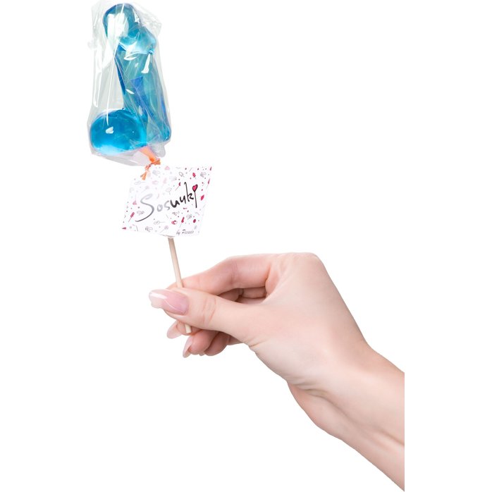 Голубой леденец в форме члена со вкусом блю кюрасао - 80 гр. Фотография 2.