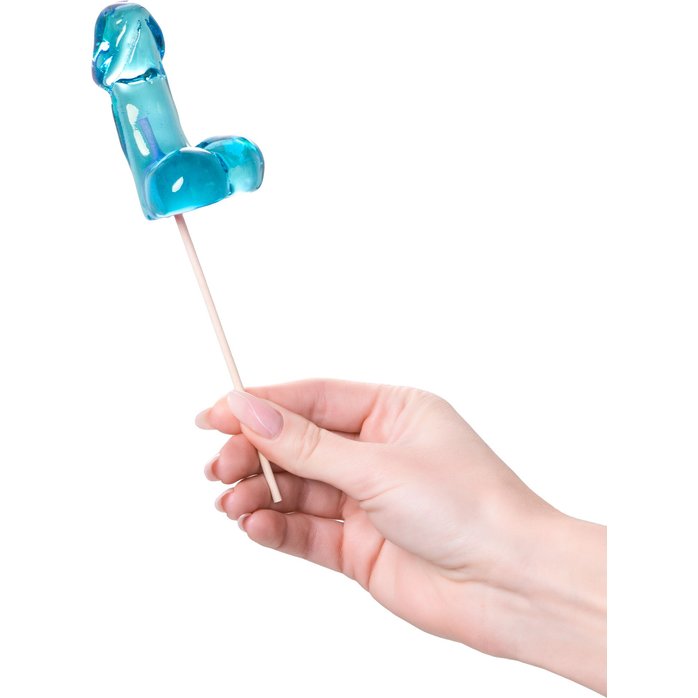 Голубой леденец в форме члена со вкусом блю кюрасао - 80 гр. Фотография 3.