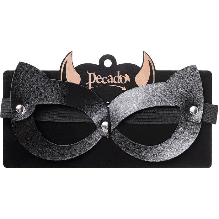 Черная открытая маска с ушками кошки. Фотография 6.