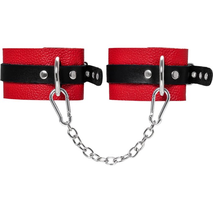 Красно-черные мягкие оковы с одним ремешком и люверсами. Фотография 2.