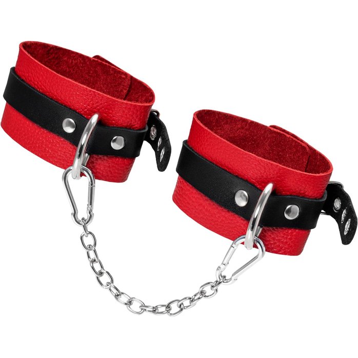 Красно-черные мягкие оковы с одним ремешком и люверсами. Фотография 4.