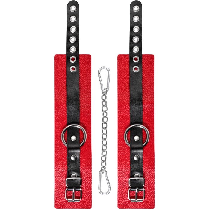 Красно-черные мягкие оковы с одним ремешком и люверсами. Фотография 5.