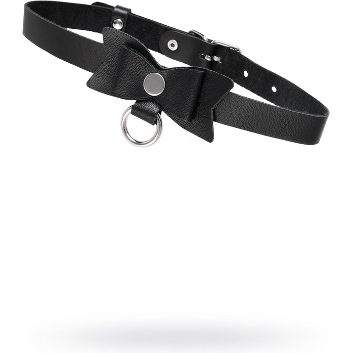 Черный чокер-ошейник с бабочкой и колечком. Фотография 2.