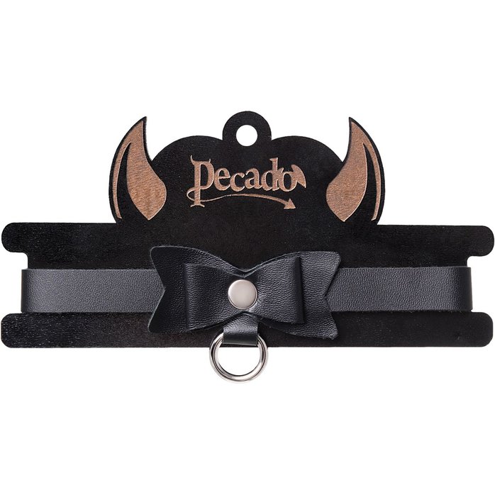 Черный чокер-ошейник с бабочкой и колечком. Фотография 7.