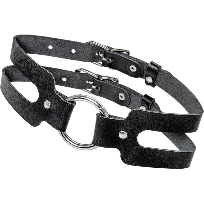 Черный кожаный чокер-ошейник из двух ремешков. Фотография 4.