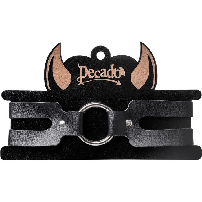 Черный кожаный чокер-ошейник из двух ремешков. Фотография 7.