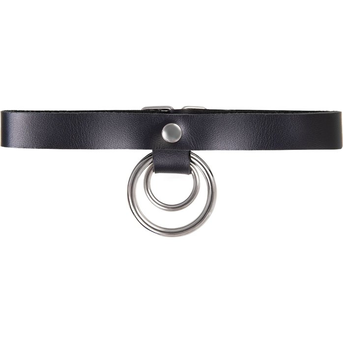 Черный чокер-ошейник с кольцом в кольце. Фотография 2.