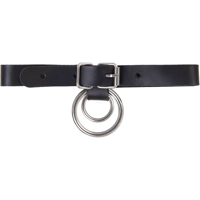 Черный чокер-ошейник с кольцом в кольце. Фотография 3.