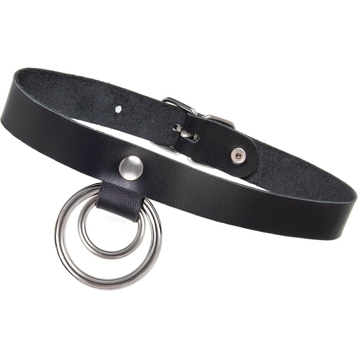 Черный чокер-ошейник с кольцом в кольце. Фотография 4.