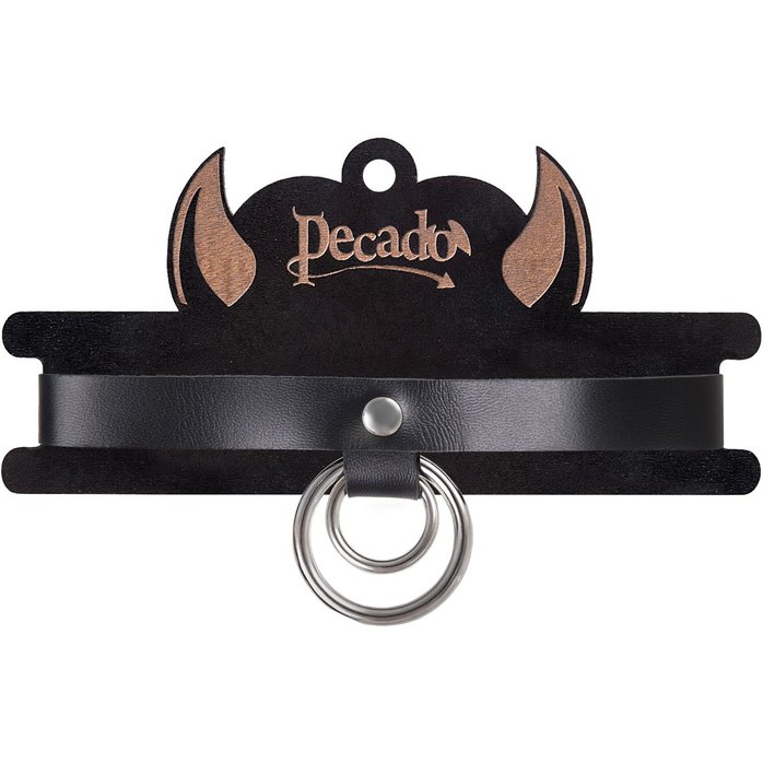 Черный чокер-ошейник с кольцом в кольце. Фотография 7.