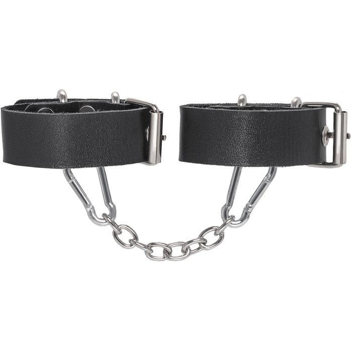 Черные кожаные наручники-браслеты из одного ремешка с люверсами. Фотография 3.